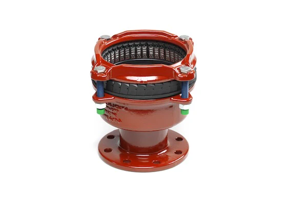 [GFWABAB100-132'155] WAGA 3157 zugfester Reduzier-Flanschadapter, GF, PN16, große Toleranz – A2-Edelstahlbolzen – EPDM-Dichtungen – Winkelabweichung bis 8°. (DN100 x 132-155mm)