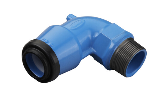 [ISFCOU9025-34M] Coude 90° Hawle ISO en fonte 6460 autobuté Emboitement PE x filetage mâle (25mm x 3/4")