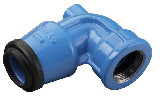 Coude 90° Hawle ISO en fonte 6410 autobuté Emboitement PE x filetage femelle