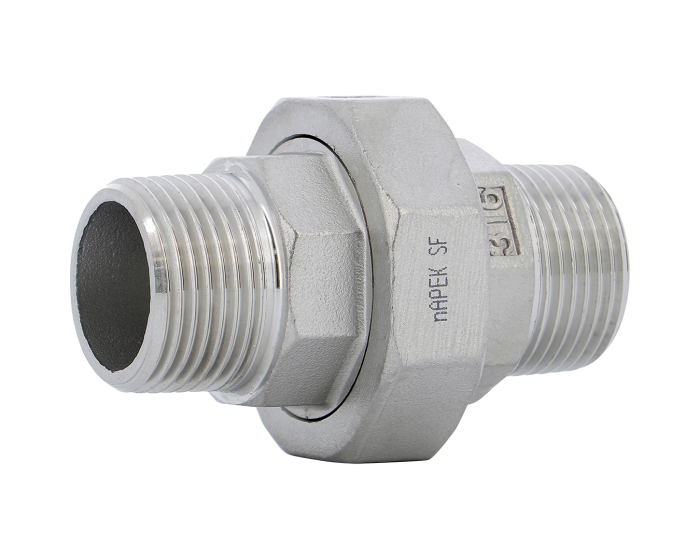 Raccord union inox BSP Mâle-Mâle CF8M PN20 - serrage conique