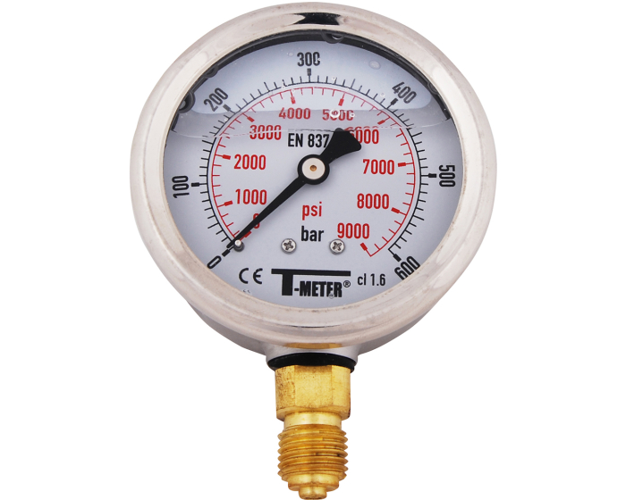 Manomètre radial avec glycérine sortie 1/4" BSP Diamètre cardan : 63mm