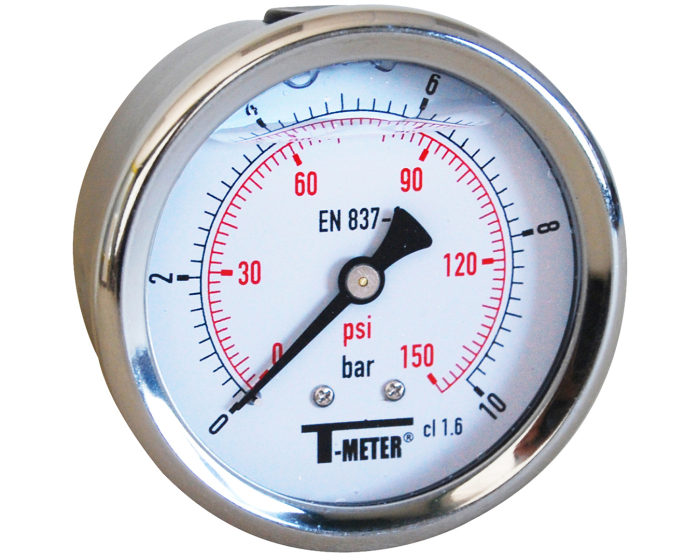 Manomètre axial avec glycérine sortie 1/4" BSP Diamètre cardan : 63mm