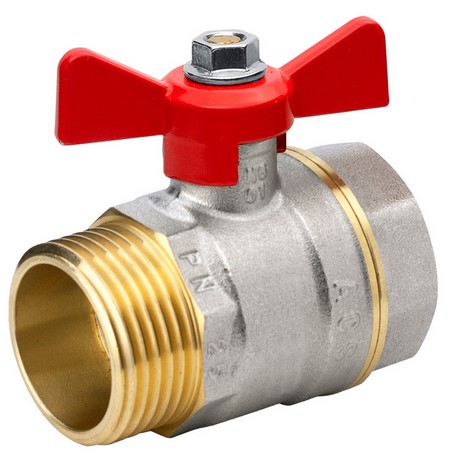 Brass male-female ball valve with red butterfly