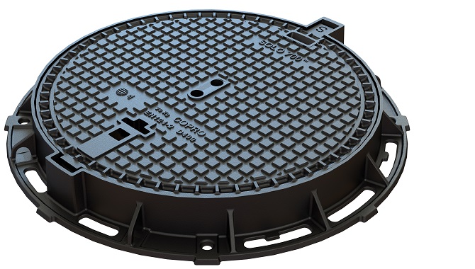 [EJTR.100COPRO-T4] EJ Schachtabdeckung aus Gusseisen Durchmesser 700 mm – T400 – runder Rahmen – Höhe 100 mm COPRO (Typ 4)