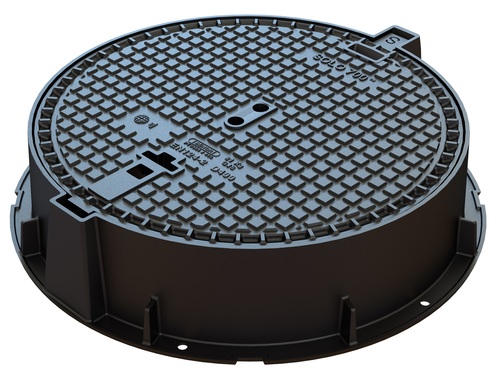 [EJTR.200BENOR-T5] EJ Schachtabdeckung aus Gusseisen, Durchmesser 700 mm – T400 – runder Rahmen – Höhe 200 mm, BENOR (Typ 5)