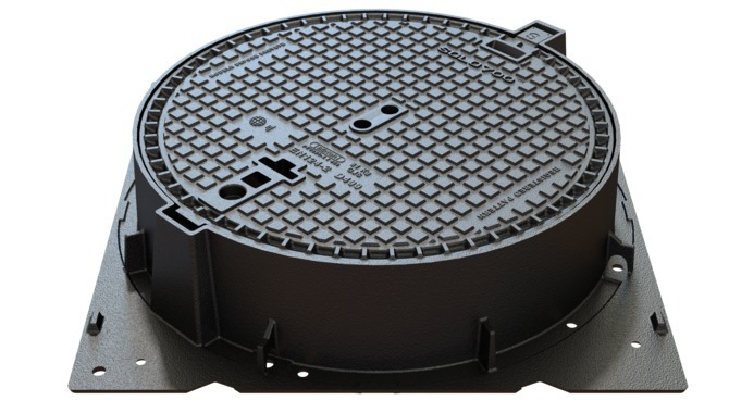 [EJTC.200BENOR-T7] EJ Schachtabdeckung aus Gusseisen, Durchmesser 700 mm – T400 – quadratischer Rahmen – Höhe 200 mm, BENOR (Typ 7)