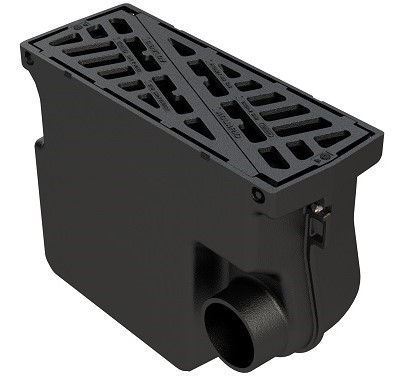 Avaloir A8B EJ fonte D400 - Larg.290mm - Haut.600mm - Grille plate - Sortie latérale