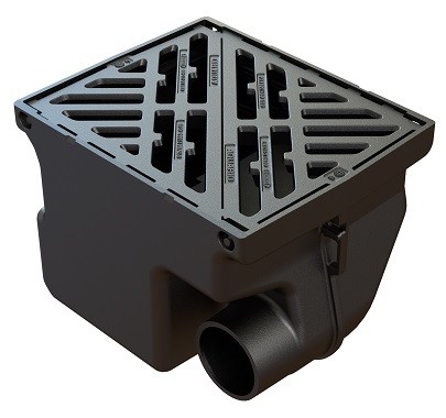 Avaloir A9B EJ fonte D400 - Larg.490mm - Haut.450mm - Grille plate - Sortie latérale