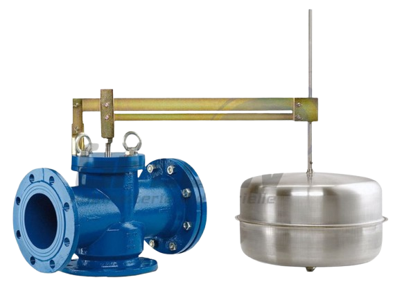Robinet flotteur droit DN80 en fonte, siège et flotteur inox 304, levier acier galvanisé