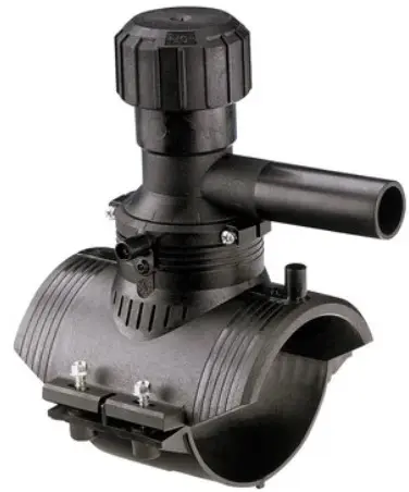 360° verstellbarer Abgangs-Anbohrschelle PEHD GF Elektrofusion PE100 SDR11 PN16 - Spitzende