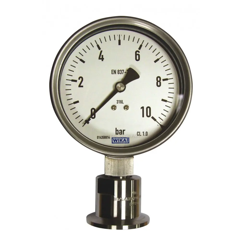 [MANRADCL50-0'6] Manomètre mécanique radial en inox 316L monté sur spéarateur Clamp (DN ferrule : 50.5mm - DN membrane 38mm, 0/6bar)