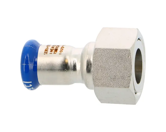 [INSRACCOM15-34F] Female stainless steel crimp free nut connector - M jaw (15mm x 3/4")