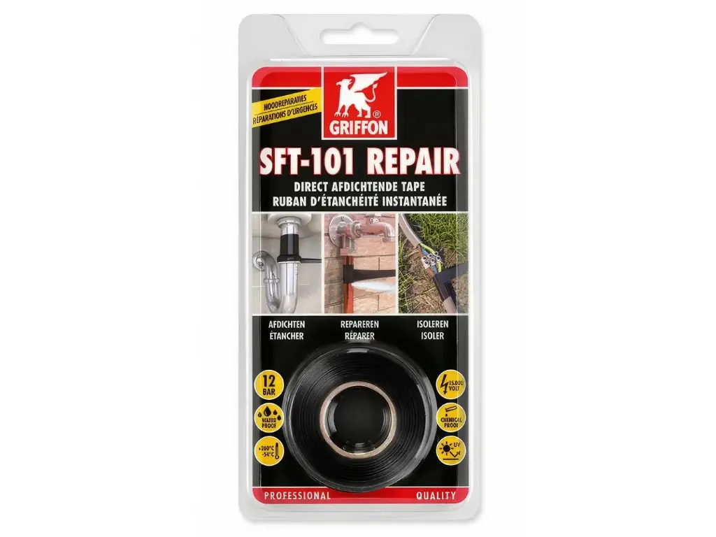 Griffon SFT-101 Repair 25mm x 3m - Ruban auto-fusionnant à base silicone - Etanche à l'eau jusque 12bar, -54 à 260°C, isolant à 15000V, résiste aux UV.