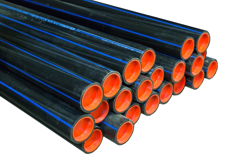 PE100 SDR11 PN16 HDPE pipe in straight bars (per meter) (25 x 2.3mm, 6m, Black pipe with blue stripes)