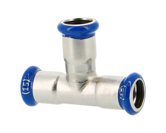 [INST15] Pers-T-stuk vrouwelijk–vrouwelijk–vrouwelijk, roestvast staal 316L – M-profiel (15mm)