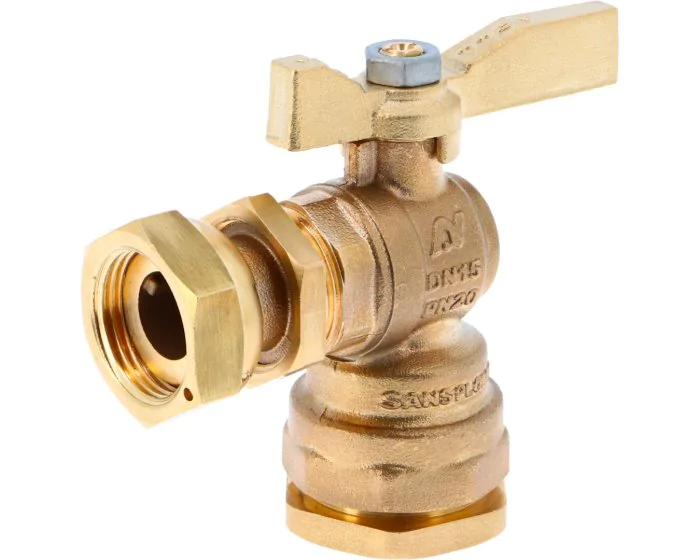 [LAVABCOMEQU25-34F] Messing hoekafsluiter voor meterbeugel – wartelmoer × knelkoppeling voor PE-leiding (25mm x 3/4")