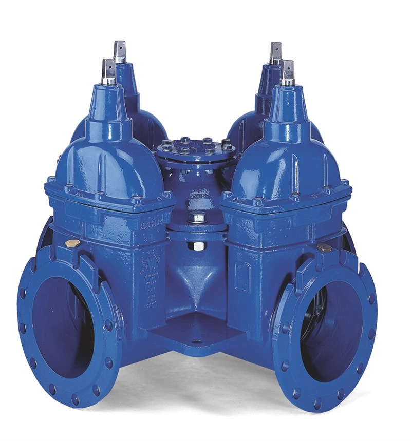 [AVCOMBI4100] AVK gecombineerde schuifafsluiters met 4 uitgangen EPDM – kale as – met centrale blindflens DN80 (DN100)