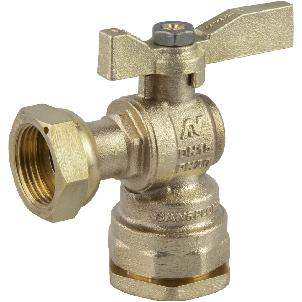 Brass angle valve for water meter, swivel nut × PE compression connection