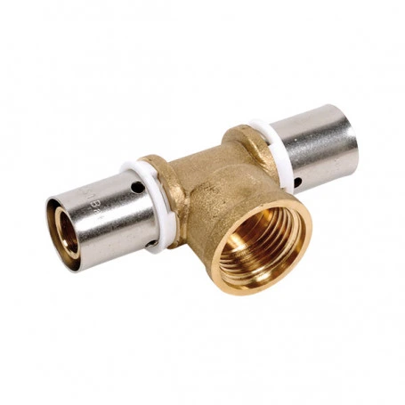 [PEXST16-12F] PEX à sertir laiton (TH/U) Té BSP femelle (16mm x 1/2")