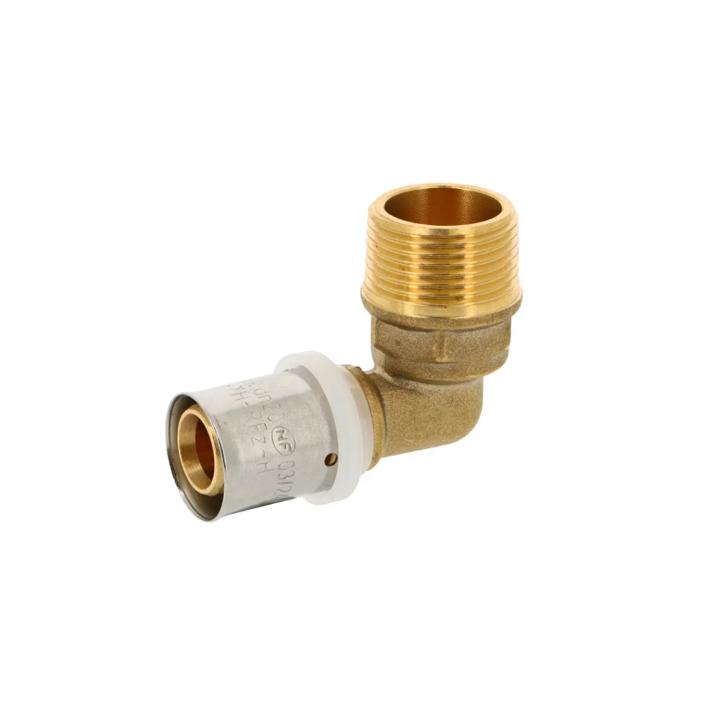 [PEXSCOU9016-38M] PEX à sertir (TH/U) coude 90° BSP Mâle (16mm x 3/8")