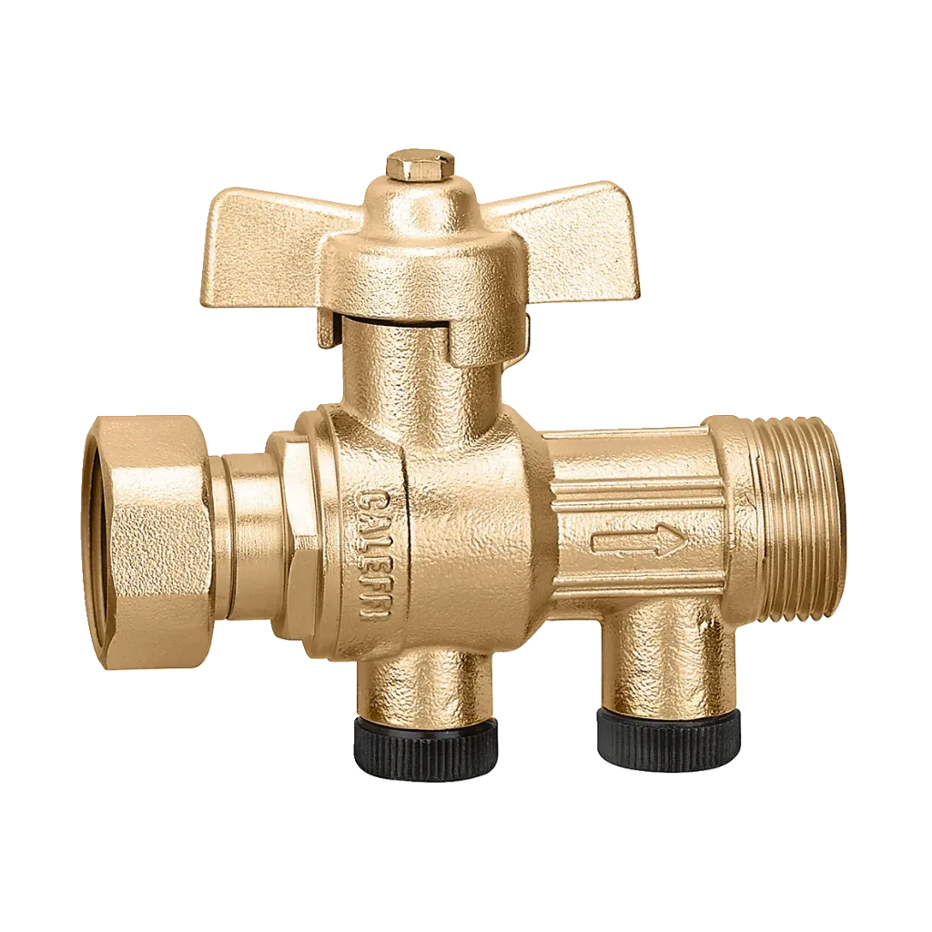 [VANNETOUTENUN34] Vanne clapet purgeur tout-en-1 Caleffi NF pour compteur. Ecrou mobile 3/4" x 3/4"Mâle