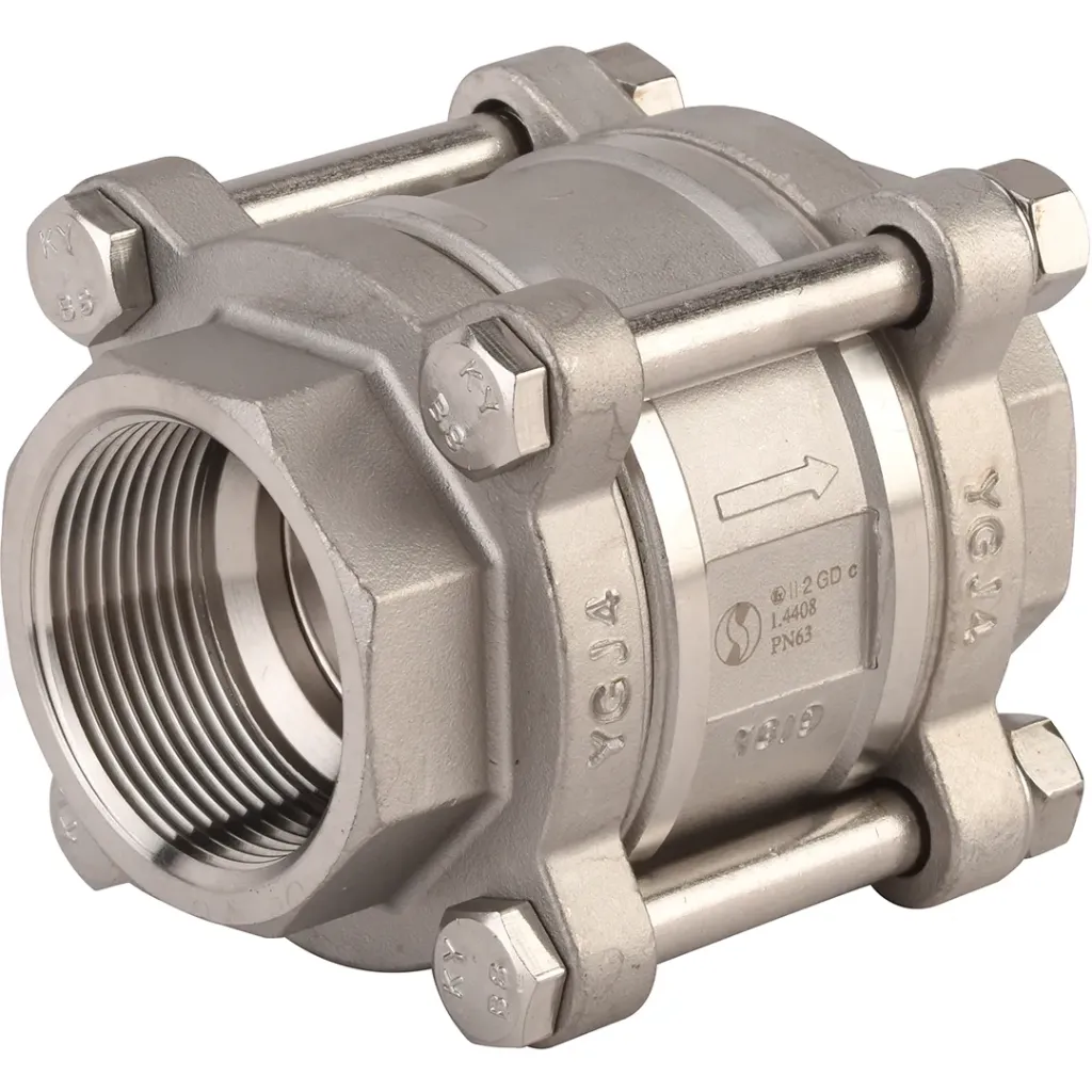 [INCLADIS14] 3-piece disc check valve in 316 stainless steel. Metal-to-metal sealing – PTFE gaskets– Suitable for drinking water up to 2" (ACS). (1/4")
