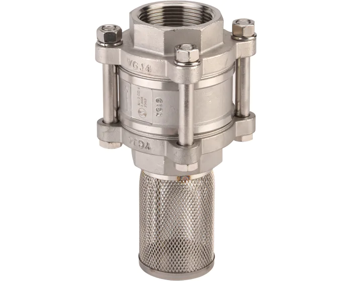 [INCLADIS38CREPINE] Clapet à disque 3 pièce inox 316 avec crépine inox 316. Etanchéité métal/métal - siège en PTFE - Pour eau potable jusque 2" (ACS) (3/8")