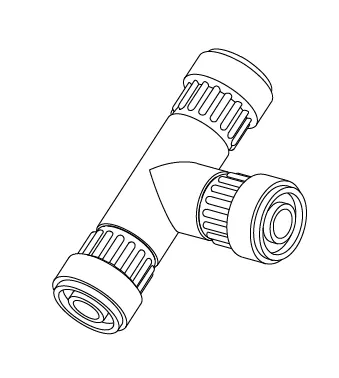 95730388 - Té PVC 3x BSP 5/8"M fournit avec 3x raccords pour tuyau souple de pompe doseuse - Joints EPDM/FKM - Grundfos