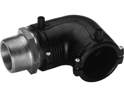 Electrofusion GF stainless steel 90° transition elbow with male thread PE100 SDR11 PN16