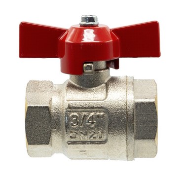 Brass female-female ball valve with red butterfly